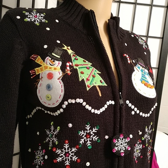 Black Carly St. Claire Christmas Sweater sz MP - Picture 5 of 7